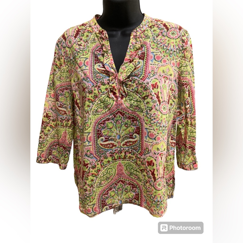 Talbots Petites 100% Cotton lightweight abstract Paisley print Top. Size Small.